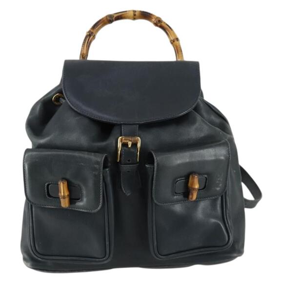 GUCCI Bamboo Backpack Leather Black Gold 003 2058 0016 Auth 156418 main image 11